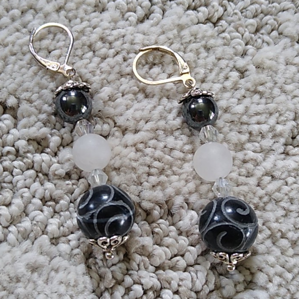 Handmade Gemstone Earrings Black and White